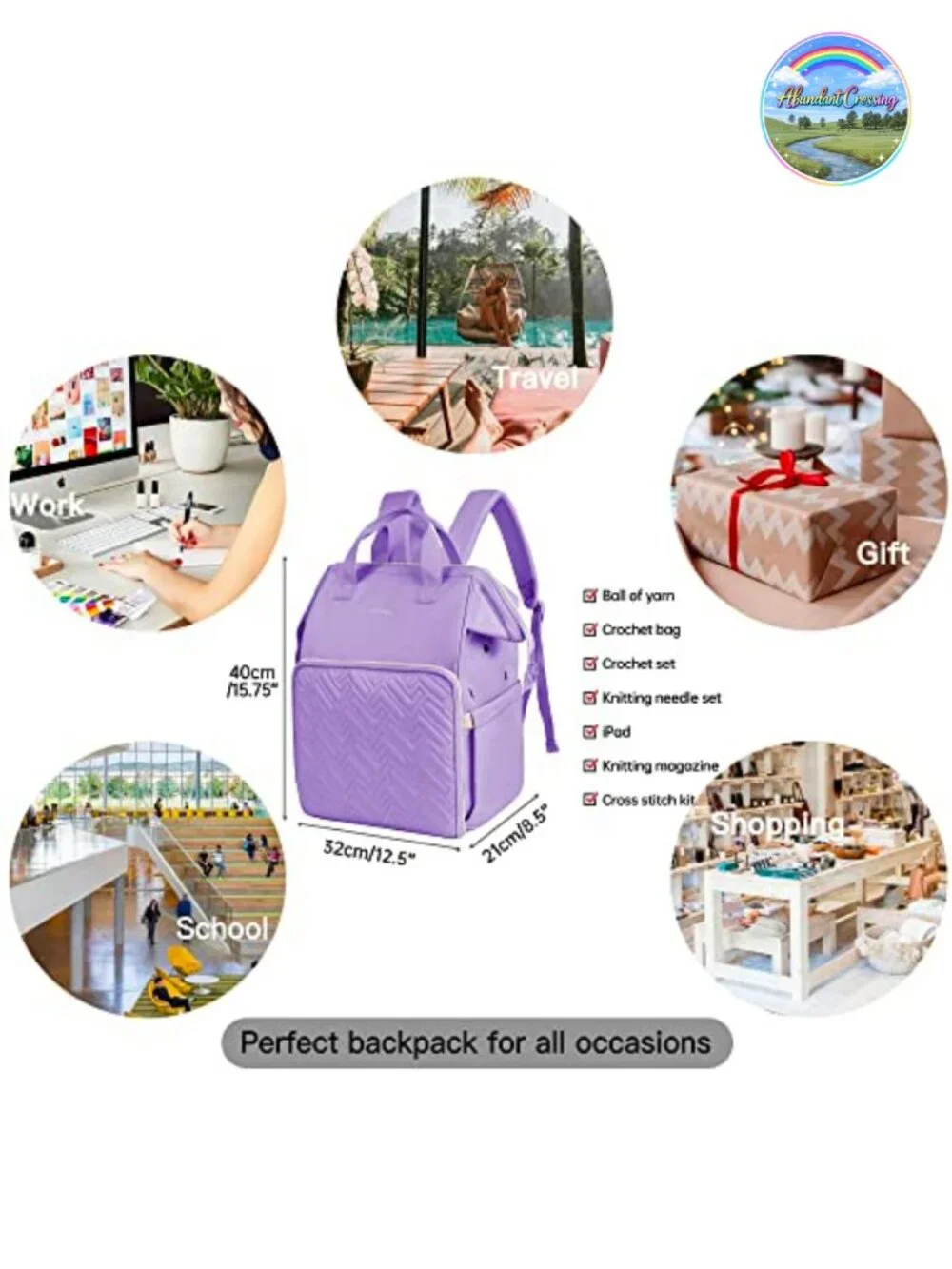 Large Crochet Bag Backpack Yarn Storage Tote with Pockets for Knitting Supplies